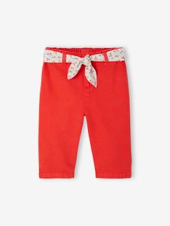 VERTBAUDET Pantalon Large Bébé Denim Léger Avec Ceinture Fleuri à Nouer - Taille Haute Élastiquée Bleu Grisé 3 Mois