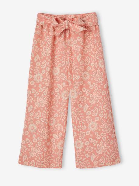 Fille-Pantalon-Pantacourt large imprimé fille en coton/lin