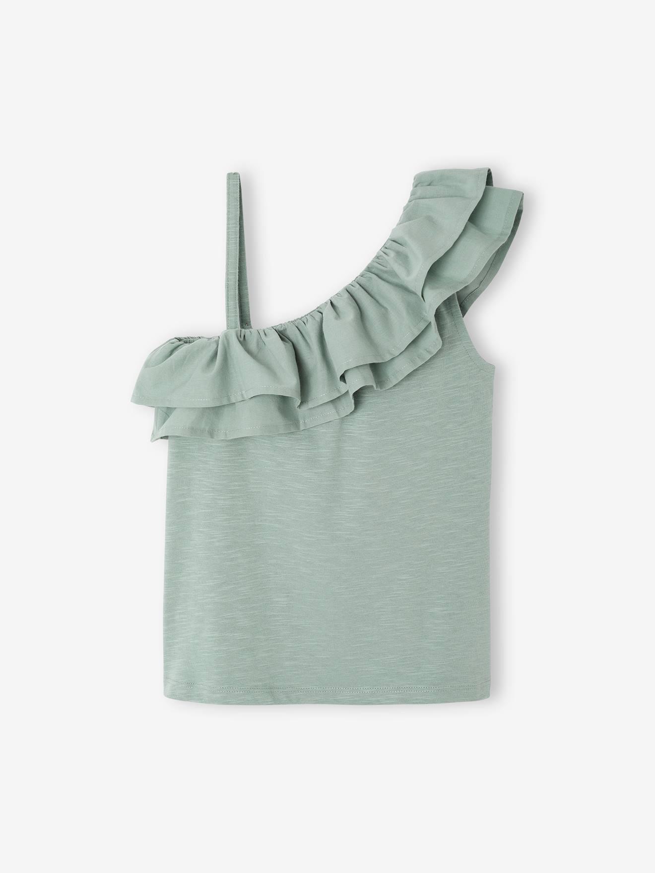 Vertbaudet Asymmetrisch Geruit T-shirt Voor Meisjes Saliegroen