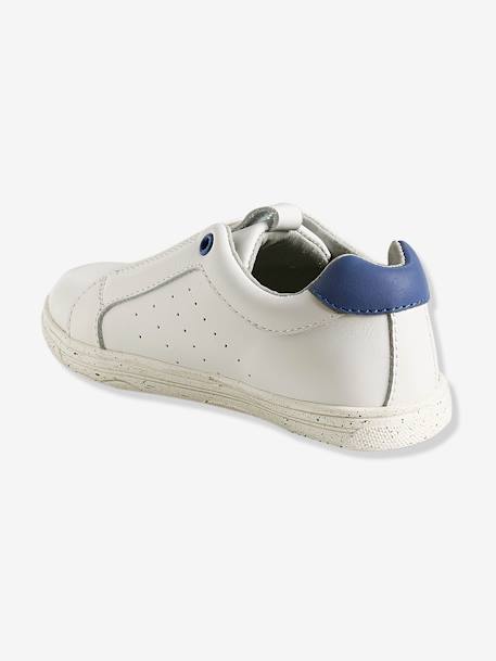 Leren sneakers met elastiek jongen Donkerblauw+Grijs bedrukt+Wit - vertbaudet enfant 