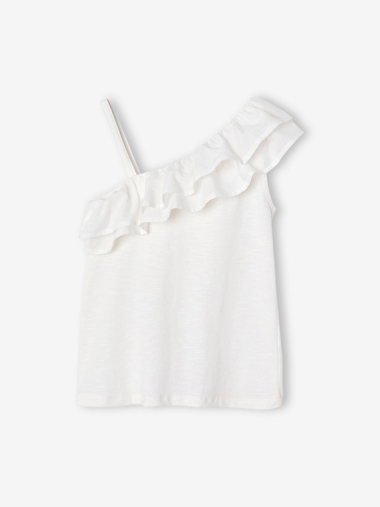Vertbaudet Asymmetrisch Geruit T-shirt Voor Meisjes Ecru