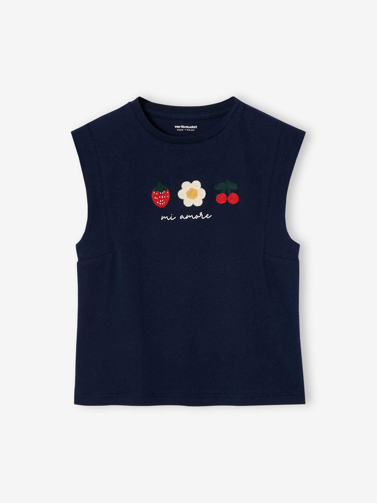 Vertbaudet Meisjesshirt Met Paradijsvogel En Schoudermouwen Marineblauw