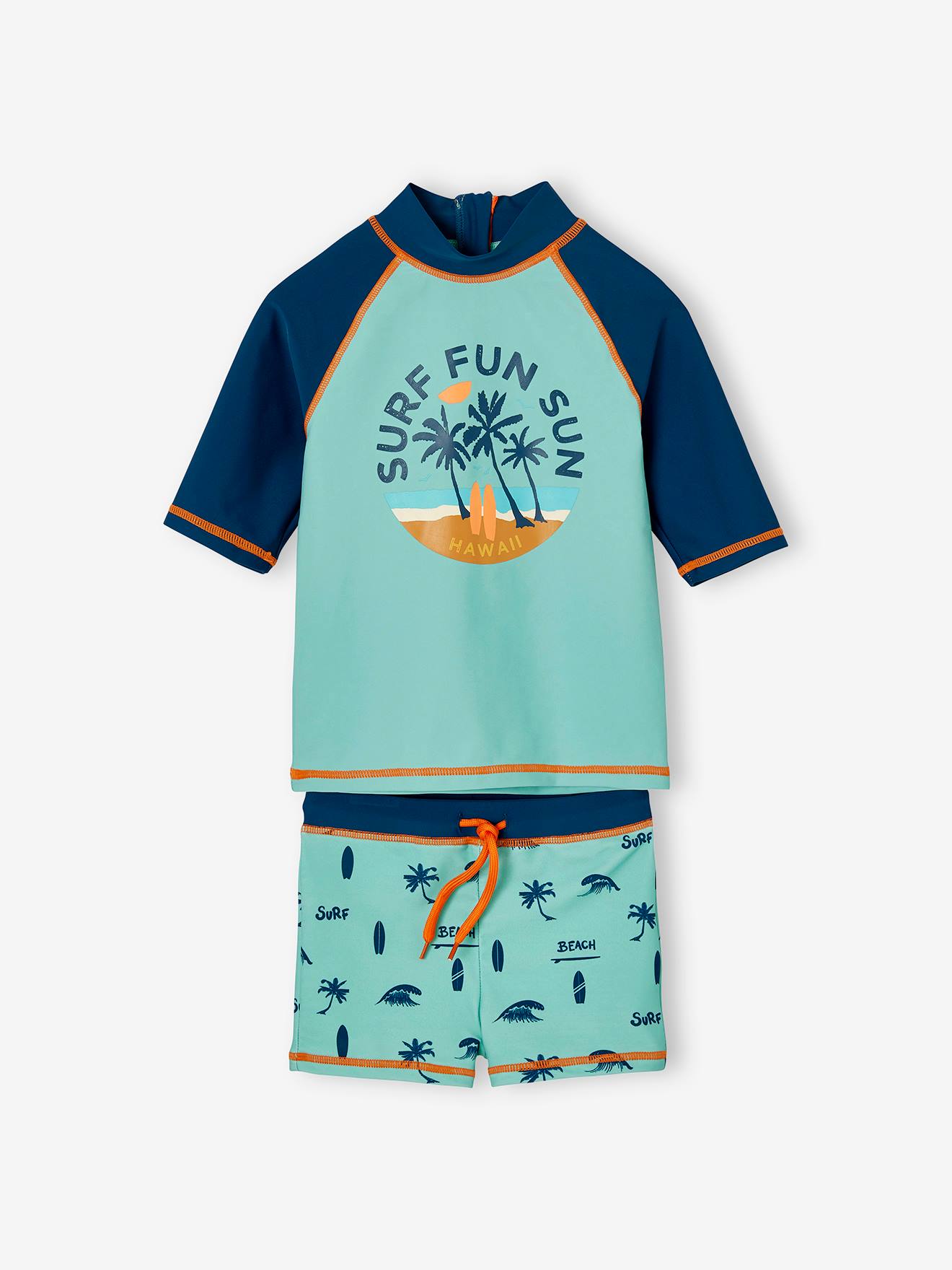 Vertbaudet Badpakset Voor Jongens T-shirt Met Uv-bescherming + Short Petrolblauw