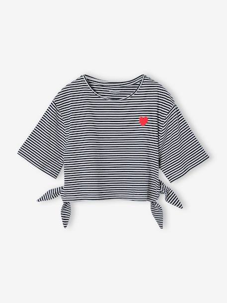 Fille-T-shirt court rayé fille avec noeuds fantaisie