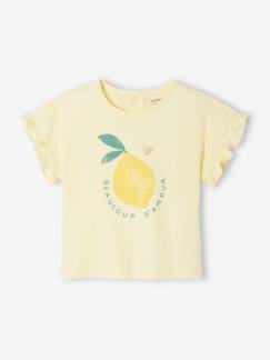 T-shirt Manches Volantées Bébé Fille Vertbaudet - Côtes, Ouverture Pression Dos - Coton Bio, Imprimé Fleuri Ou Rayé