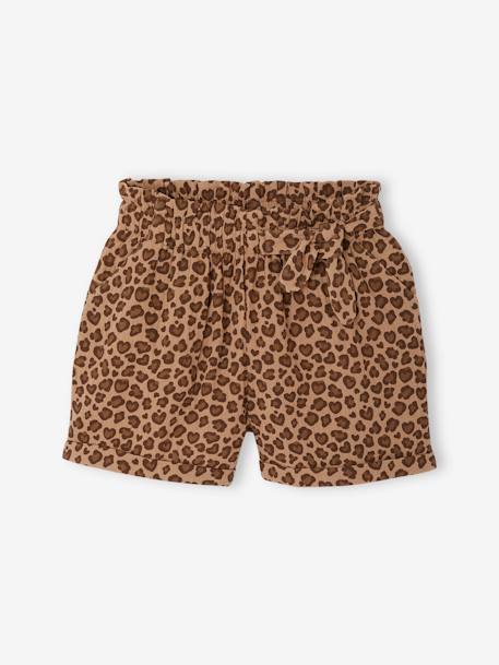 Fille-Short-Short en gaze de coton style "paperbag" fille