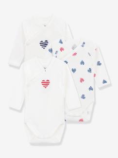 -Set van 3 gekruiste body's van katoen voor baby's met gestreepte hartjes en lange mouwen PETIT BATEAU