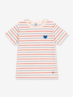 -Kindershirt met strepen, hartje en korte mouwen PETIT BATEAU