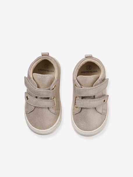 Zachte lederen baby-slofjes voor de eerste stapjes beige, bedrukt+blauw, bedrukt+brons+goud+goudgeel+groen, bedrukt+oudroze+roze (poederkleur)+roze, bedrukt+rozen+turquoiseblauw+veel roze+zachtpaars - vertbaudet enfant 
