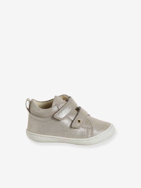 Zachte lederen baby-slofjes voor de eerste stapjes beige, bedrukt+blauw, bedrukt+brons+goud+goudgeel+groen, bedrukt+oudroze+roze (poederkleur)+roze, bedrukt+rozen+turquoiseblauw+veel roze+zachtpaars - vertbaudet enfant 