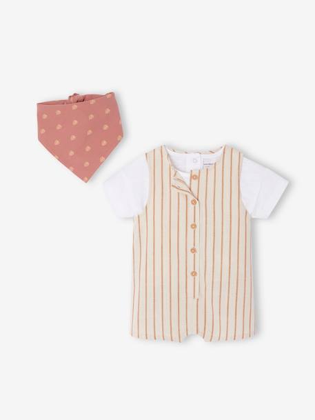 Bébé-Ensemble tee-shirt + bandana + combinaison courte rayée bébé