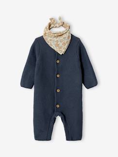 Bébé-Salopette, combinaison-Coffret naissance mixte combinaison manches longues tricot + foulard