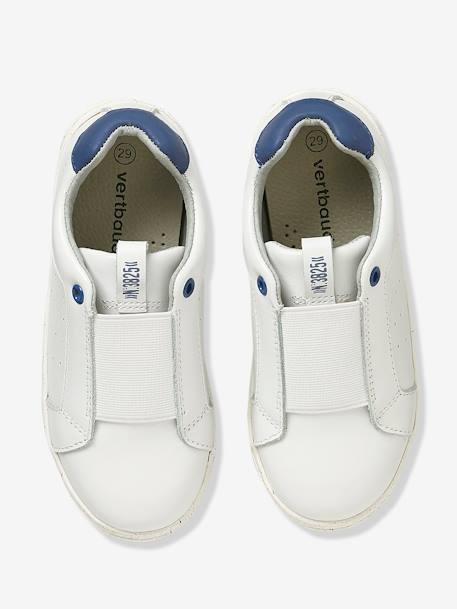 Leren sneakers met elastiek jongen Donkerblauw+Grijs bedrukt+Wit - vertbaudet enfant 