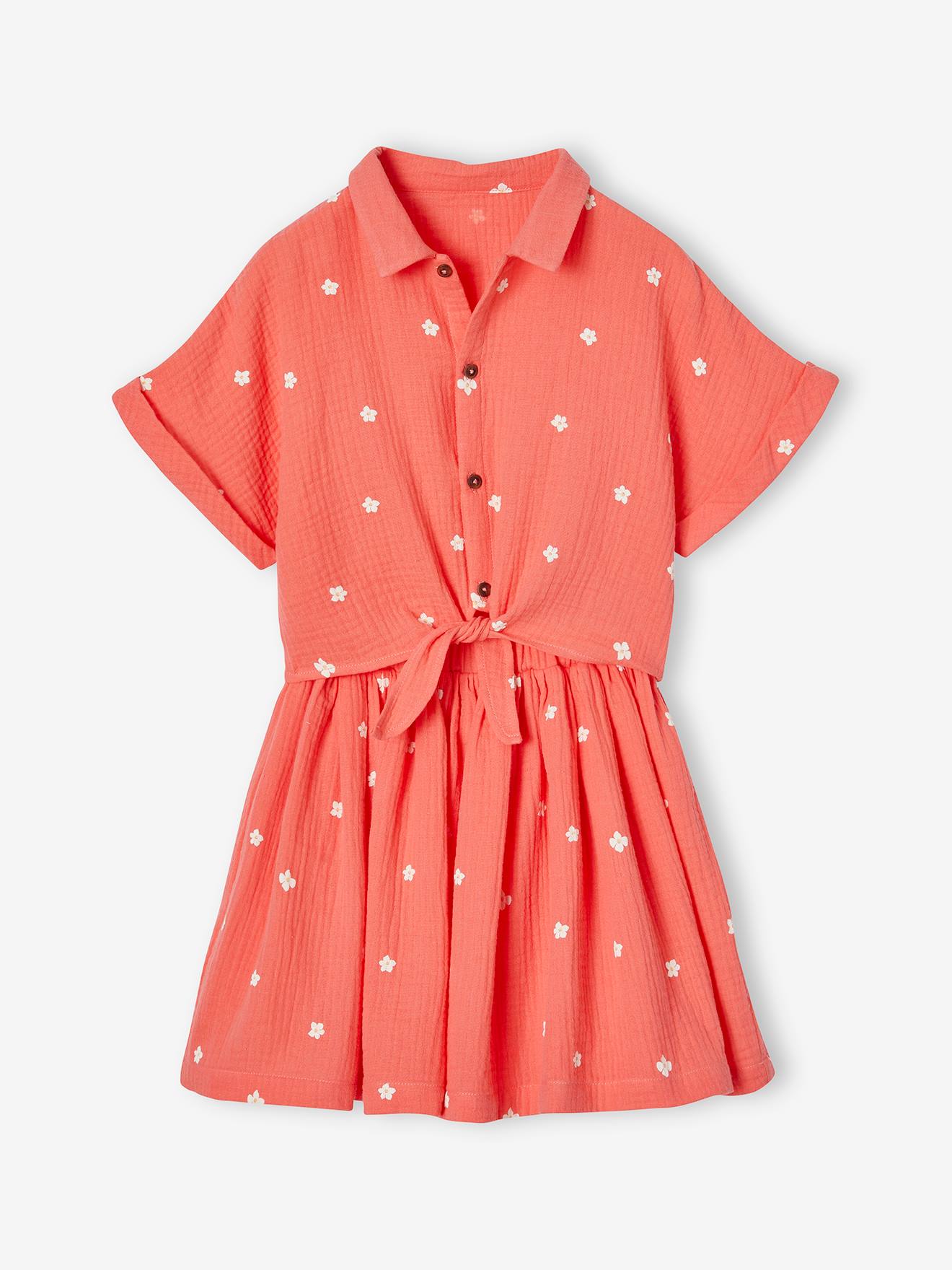 Vertbaudet Meisjesset Met Geknoopte Blouse En Rokje Koraal