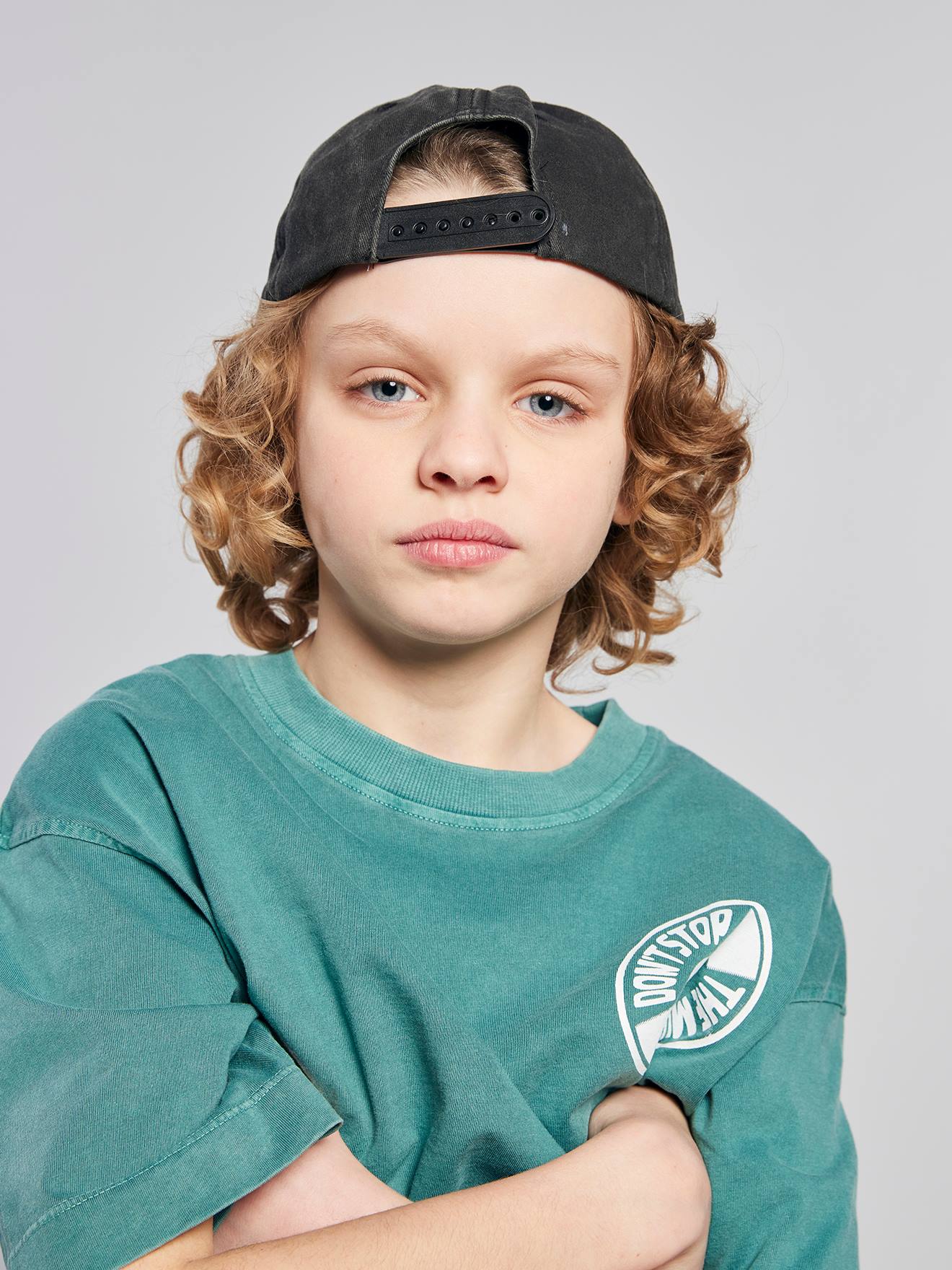 T-shirt Met Motief Voor/achter, Gewassen Effect Jonen Blauwgroen