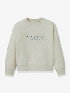 Meisje-Sweater met tekst voor meisjes in Liberty®-stof van biologisch katoen CYRILLUS