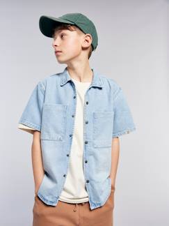 -Licht denim jongensoverhemd met korte mouw