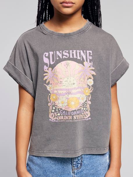 Fille-T-shirt, sous-pull-T-shirt motif "Sunshine California" fille JONEN manches courtes roulottées