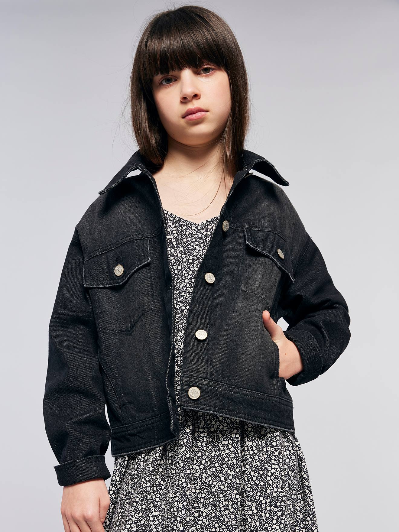 Oversized Meisjesjas En Jeans Jonen Denimgrijs