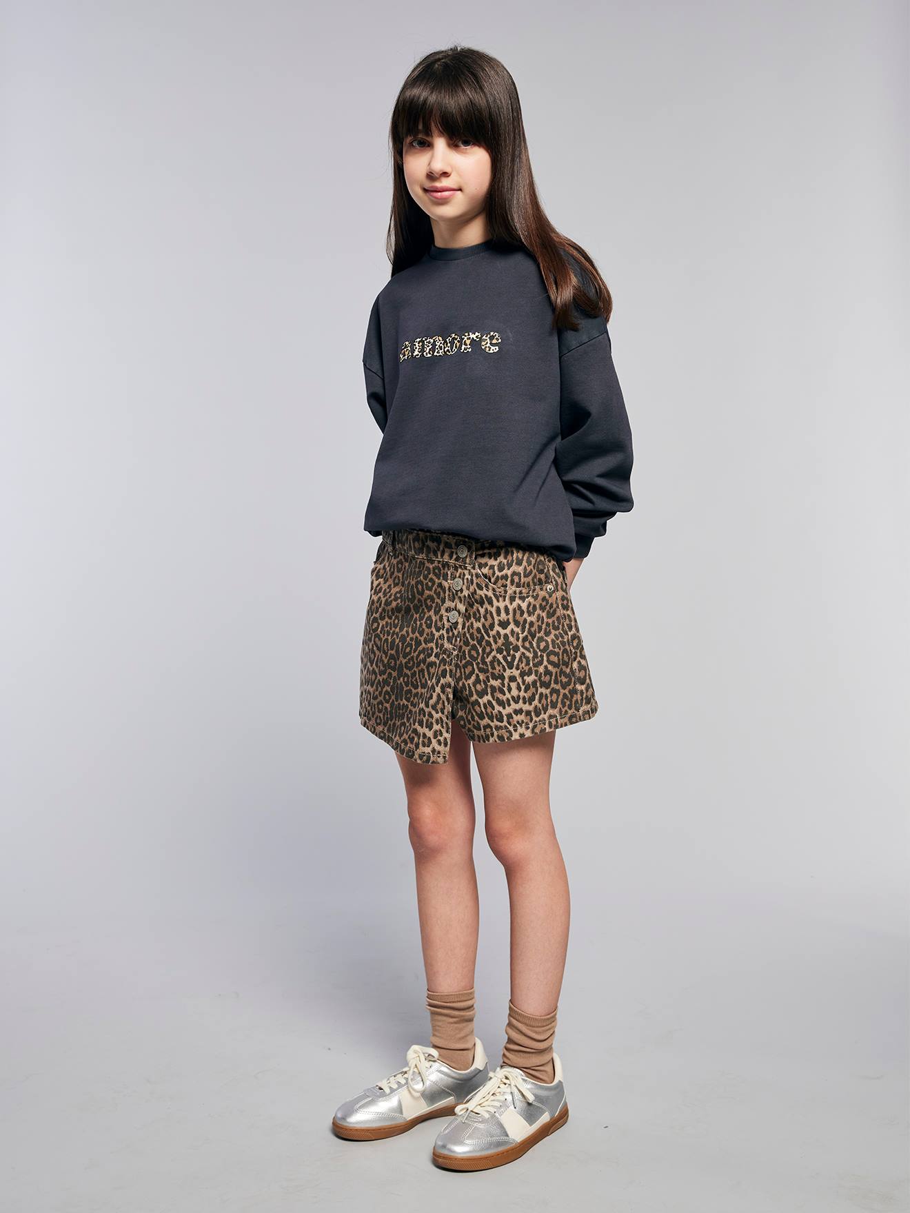 Asymmetrische Korte Rok Met Luipaardprint Voor Meisjes Jonen Beige