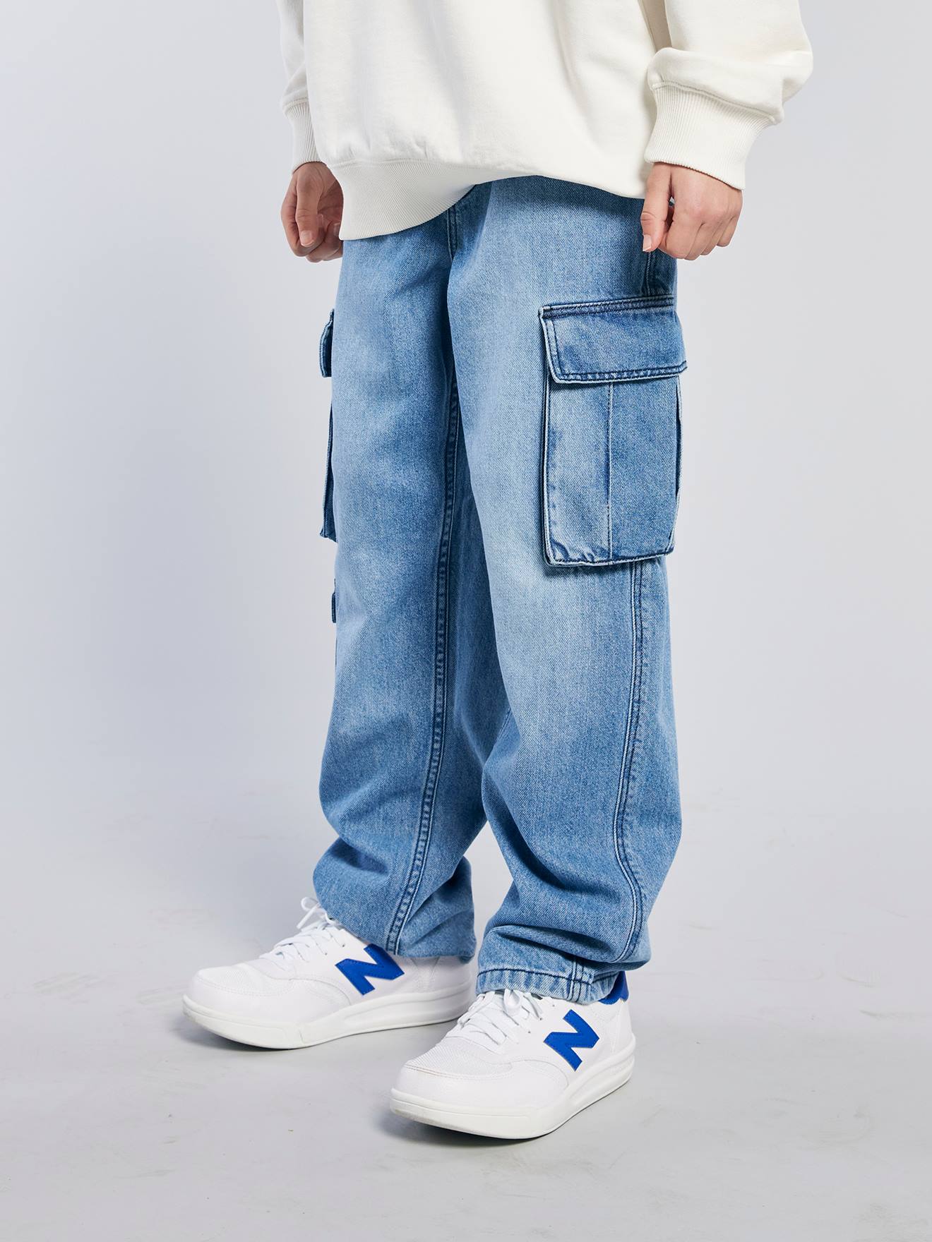 Jonen Denim Loose Battle Jongensbroek Gebleekt Denim