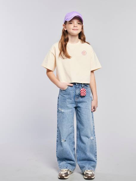 Fille-Pantalon-Jean large effet usé fille JONEN