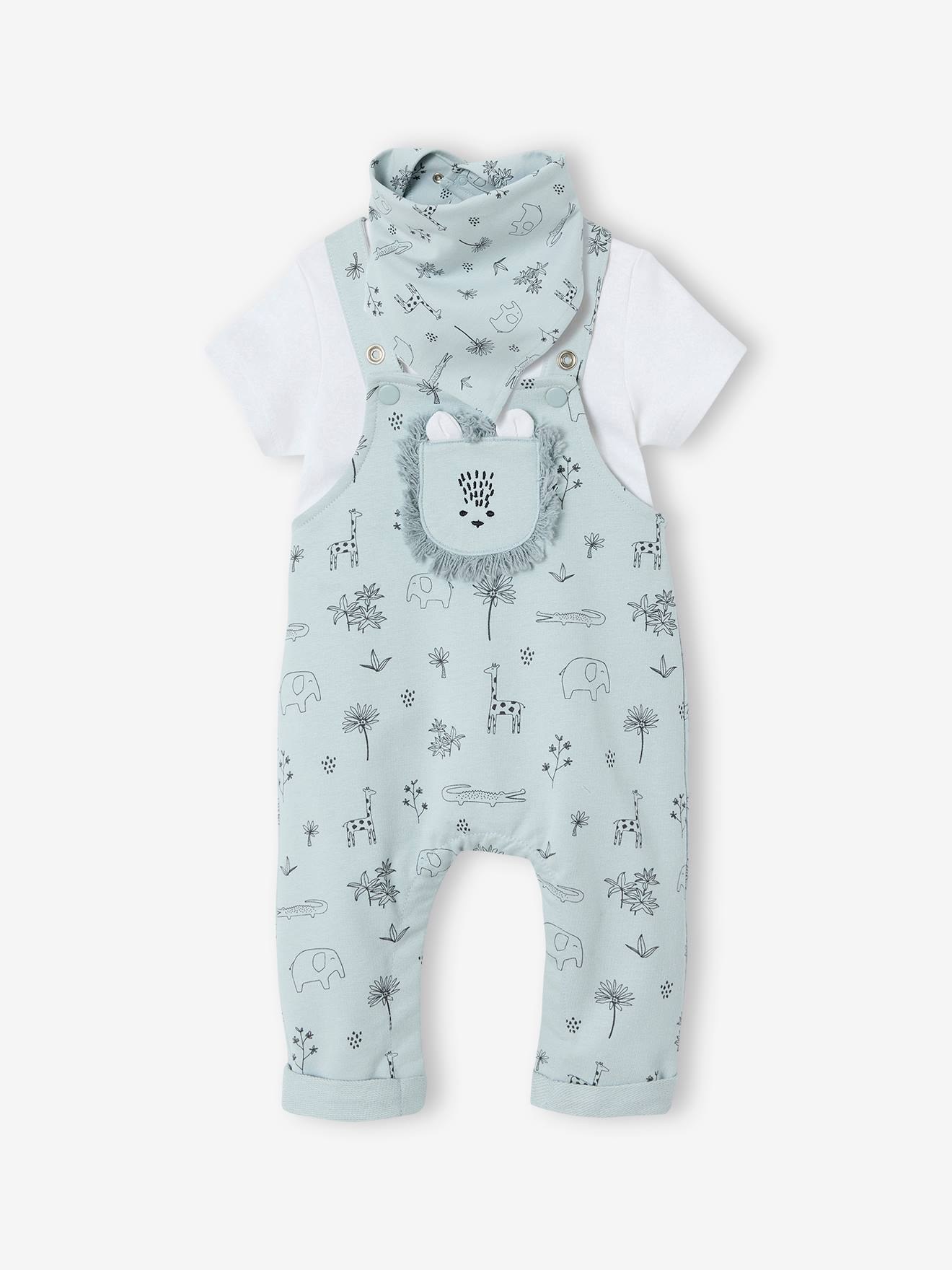 Vertbaudet 3-delige Geboorteset Tuinbroek + Romper + Sjaal Blauw