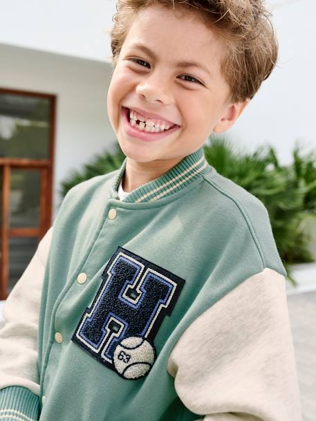 Sweat garçon molleton style teddy badge en bouclettes. anthracite+marine+vert émeraude+vert sapin - vertbaudet enfant 