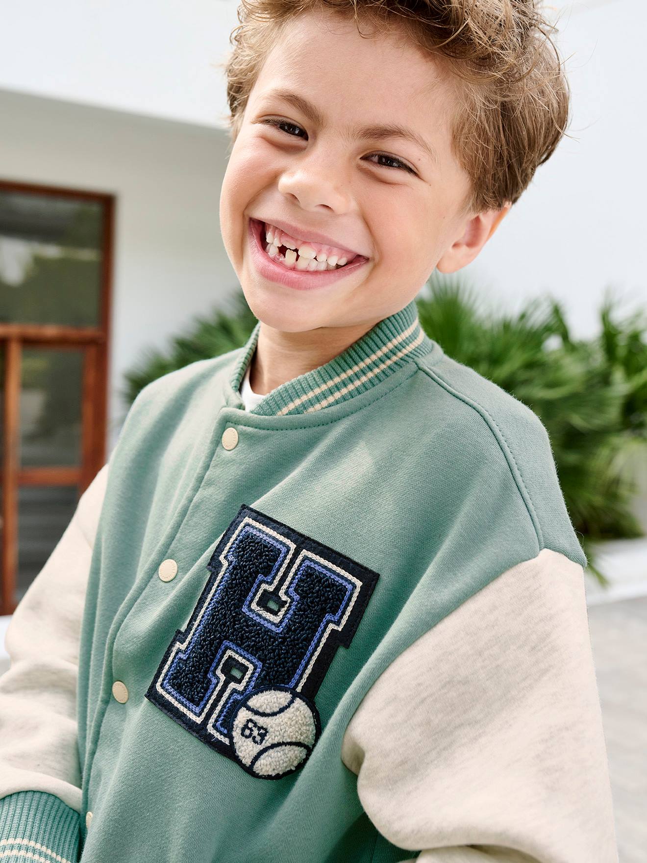 Vertbaudet Teddy-sweatshirt In Fleece Voor Jongens Met Lusbadge. Smaragdgroen