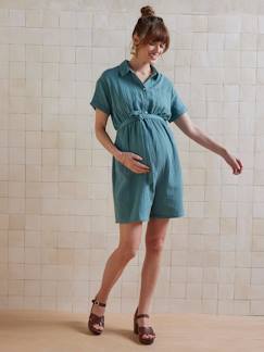 Vêtements de grossesse-Combishort grossesse et allaitement en gaze de coton