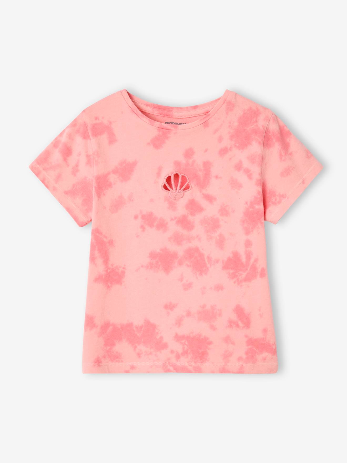 T-shirt tie & dye met korte mouwen voor meisjes snoepjesroze