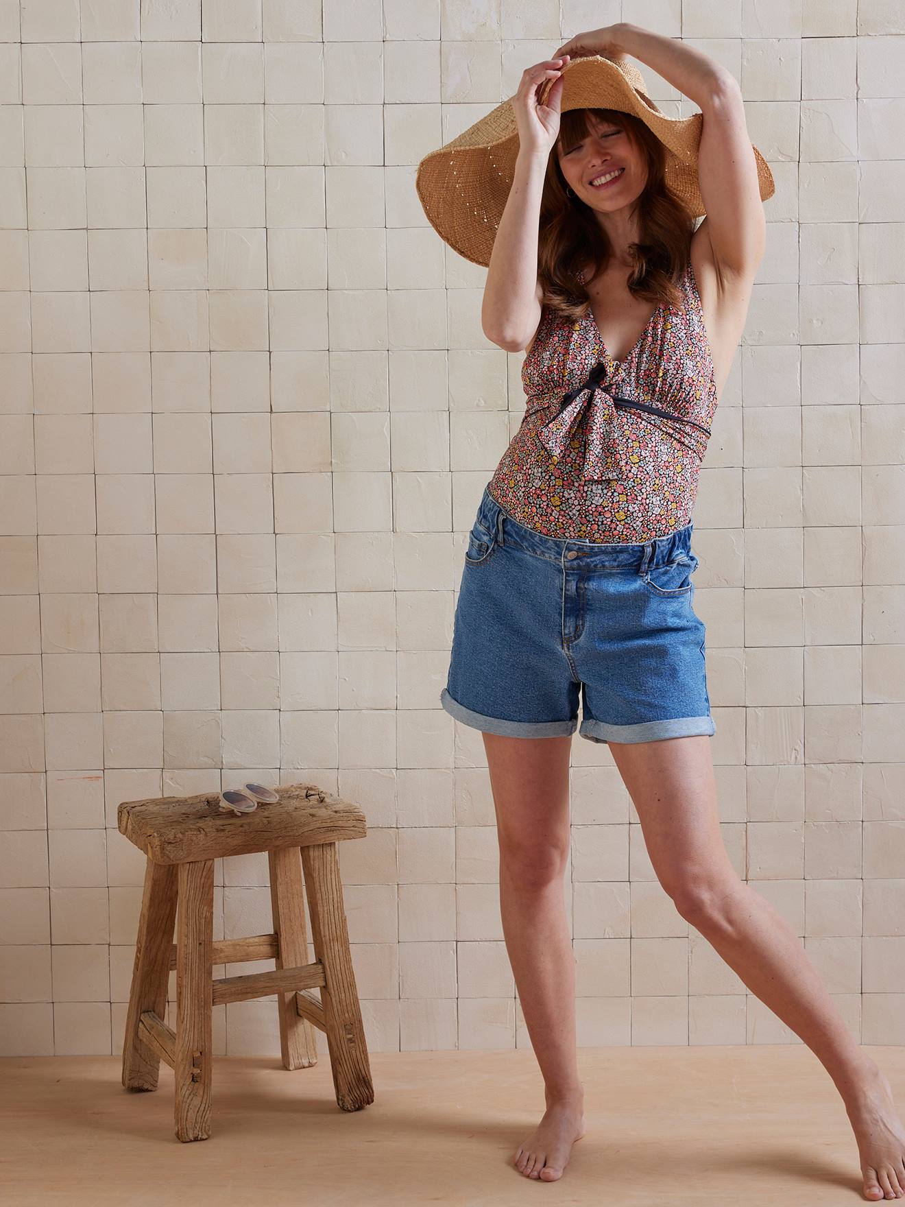 Vertbaudet Denim Short In Mom Style Before And After Stone