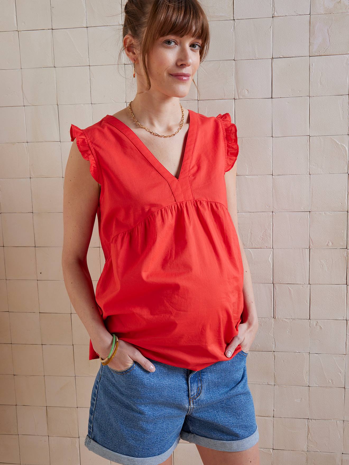Vertbaudet Mouwloze Zwangerschapsblouse Van Katoenen Voile Grenadine