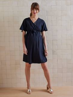 Vêtements de grossesse-Allaitement-Robe courte fluide portefeuille unie grossesse et allaitement