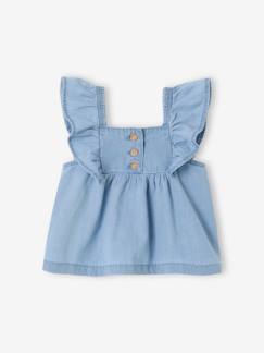 -Blouse met korte, geruite mouwen voor baby's in licht denim