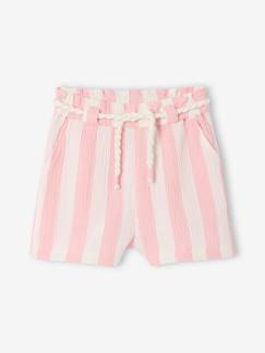 -Short à larges rayures fille avec ceinture cordelette fille