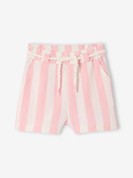 Fille-Short-Short à larges rayures fille avec ceinture cordelette fille