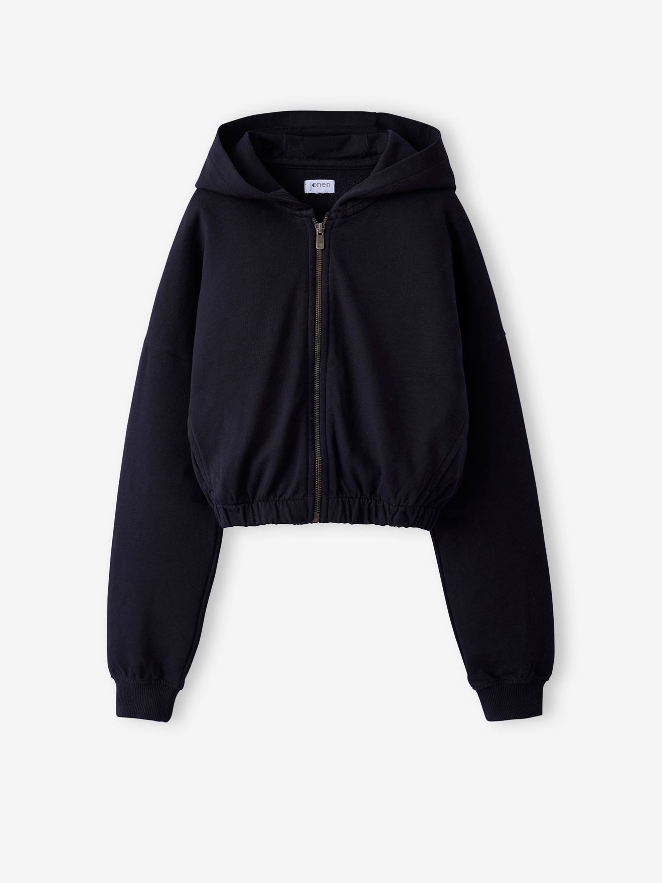 Cropped Sweater Met Rits En Capuchon Voor Meisjes Jonen Antraciet