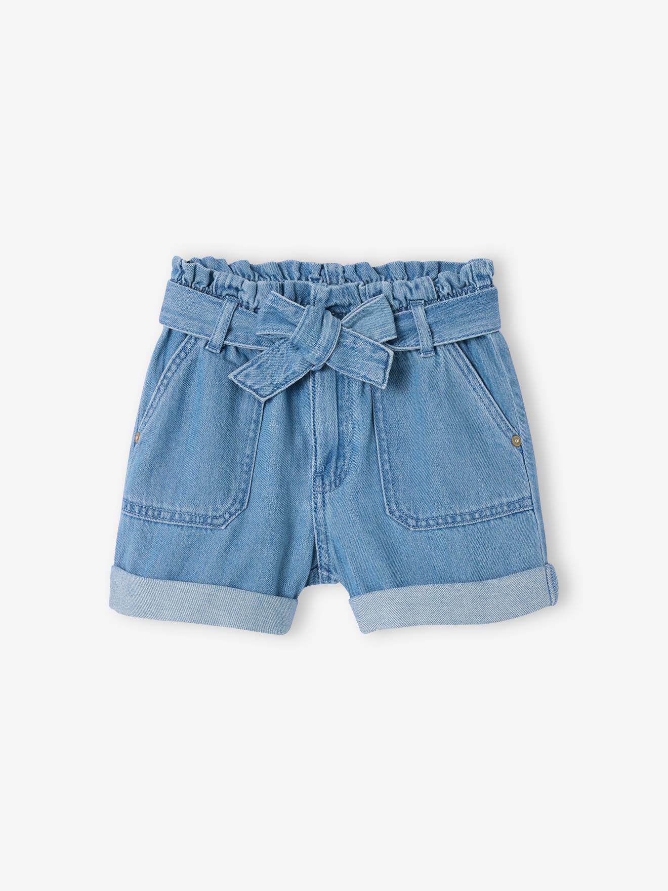Vertbaudet Paperbag Meisjesshort Van Licht Denim Lichtblauw