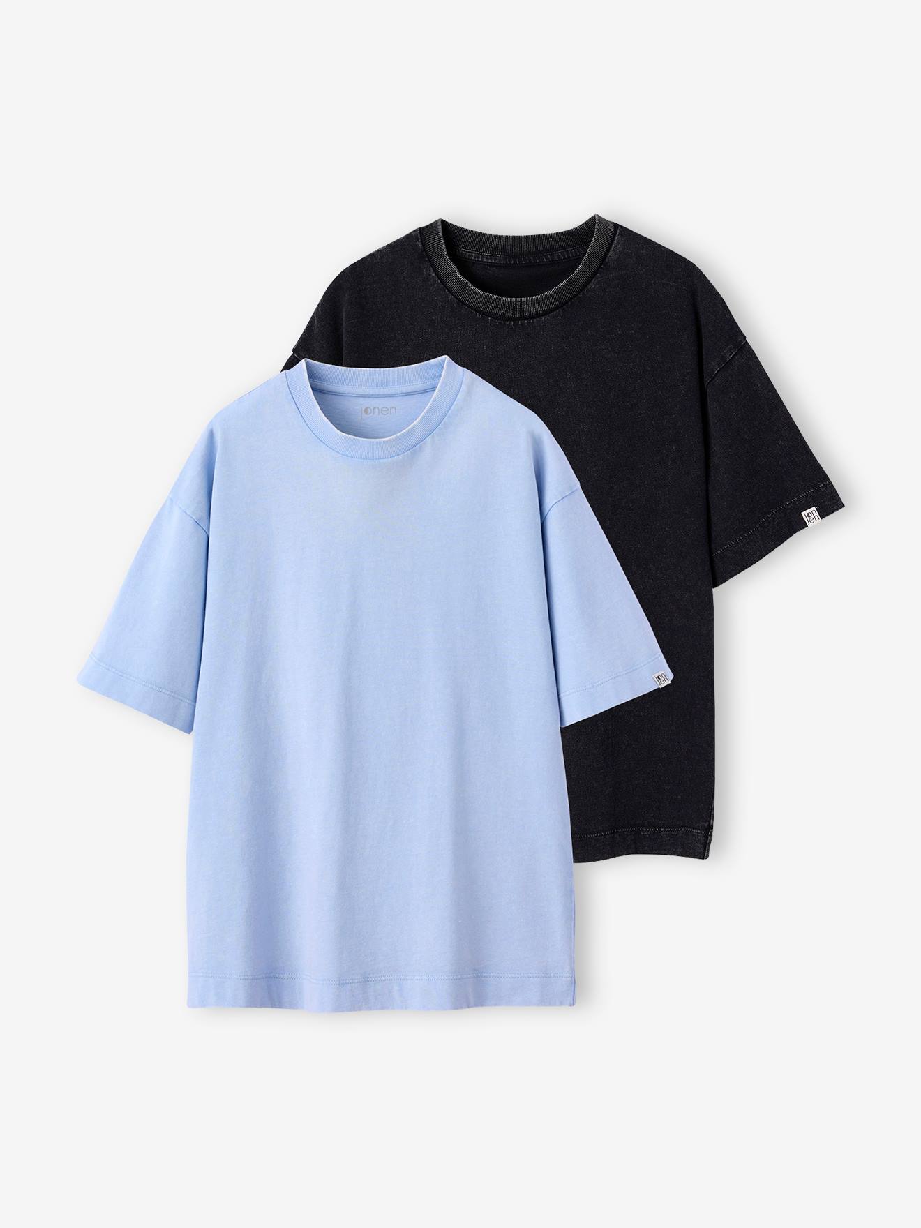 Set Van 2 Effen T-shirts Met Een Gewassen Effect Jonen Hemelsblauw