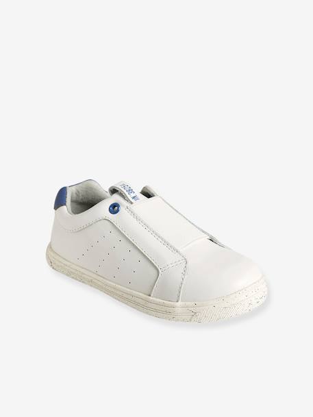 Baskets élastiquées garçon en cuir Blanc+Bleu foncé+Gris imprimé - vertbaudet enfant 