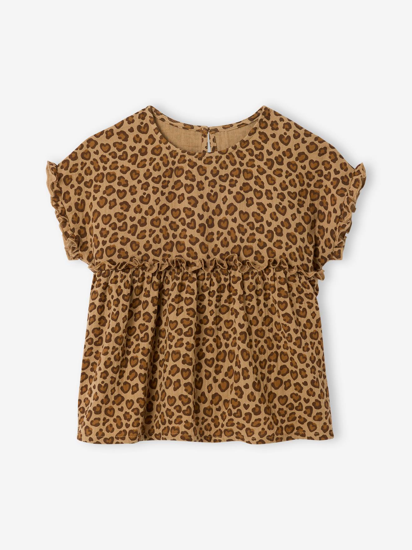 Vertbaudet Meisjesblouse Met Print Van Katoengaas Beige