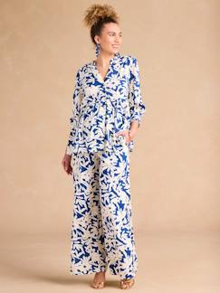 Vêtements de grossesse-Pantalon-Pantalon large de grossesse imprimé fleurs ENVIE DE FRAISE avec bandeau