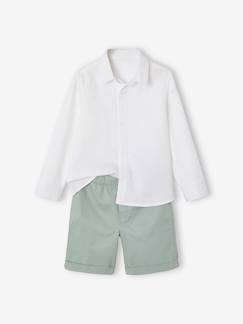 Garçon-Ensemble-Ensemble céremonie chemise col Mao et bermuda garçon
