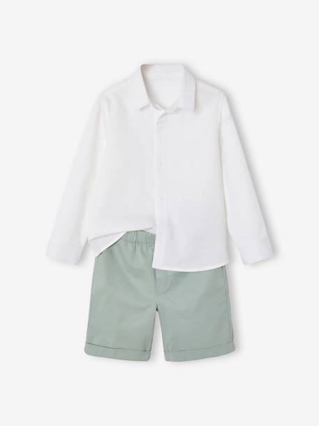 Garçon-Ensemble céremonie chemise col Mao et bermuda garçon