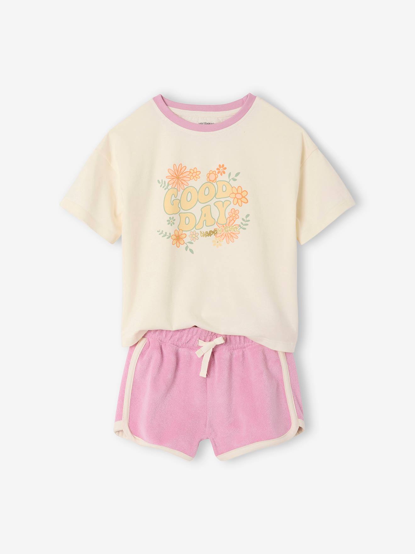 Vertbaudet Set Met Shirt En Short Van Badstof Voor Meisjes Lila