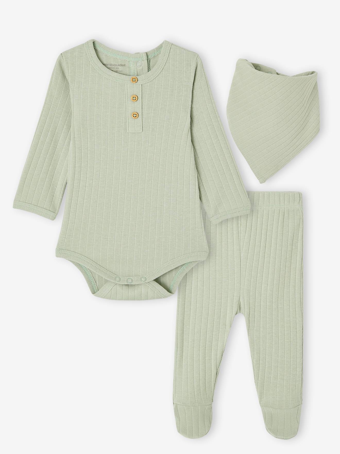 Vertbaudet Babyset Rompertje + Legging + Sjaal Saliegroen