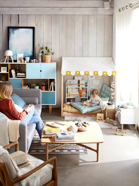 Boekenkoffer GRIJS+WIT/HOUT - vertbaudet enfant 