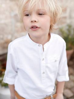 Garçon-Chemise-Chemise col Mao en coton/lin garçon manches retroussables