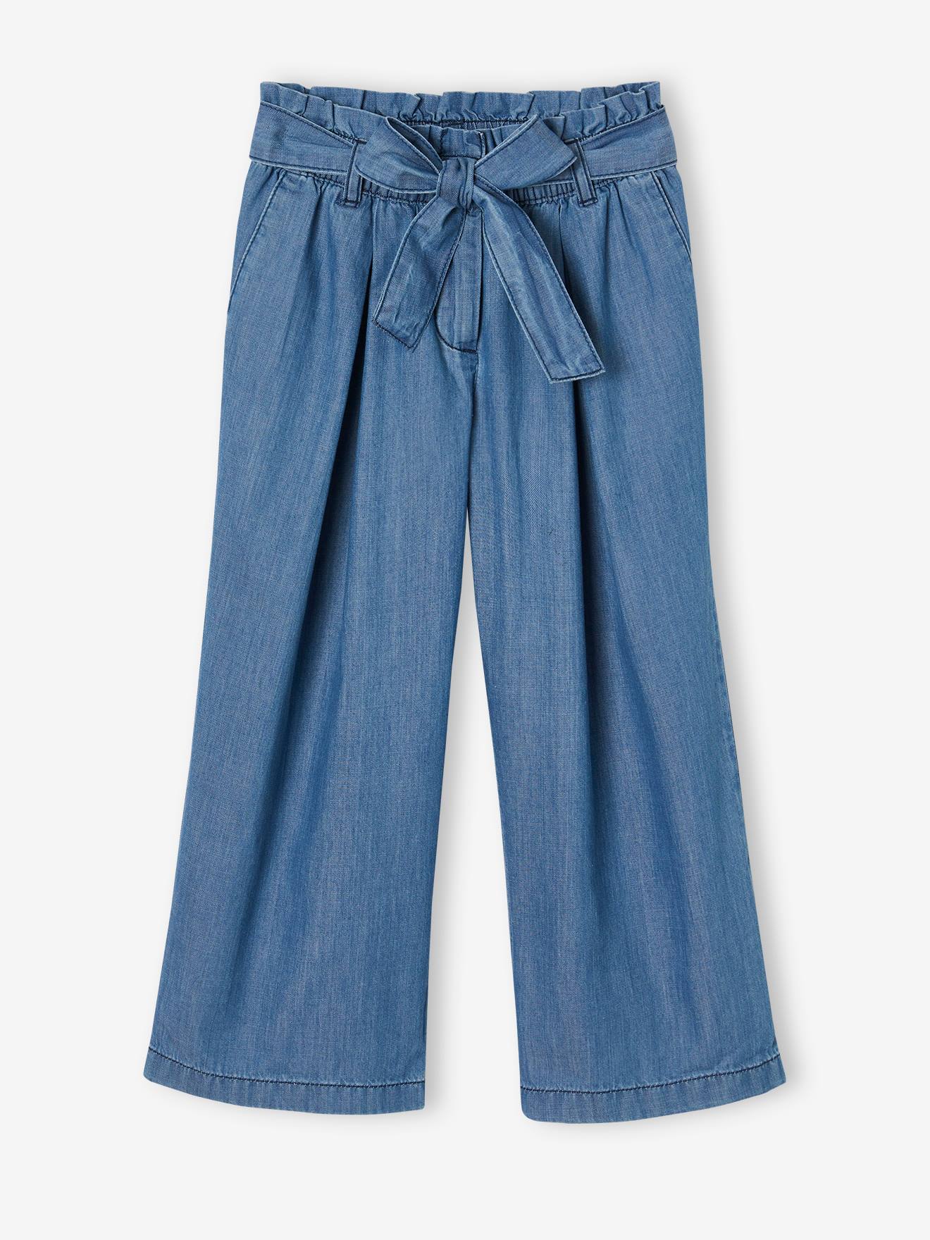 Vertbaudet Wijde "paperbag"-driekwartmeisjesbroek Van Licht Denim Middenblauw